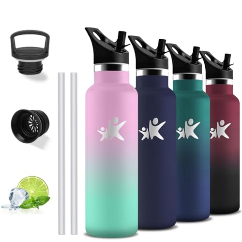 Botella Agua Acero Inoxidable, 750ml Botella Agua Gimnasio, sin BPA, Cantimplora con Pajita, A Prueba de Fugas, Garrafa Termica, Doble Aislamiento, Cantimplora Acero Inoxidable, para Viajar, Yoga