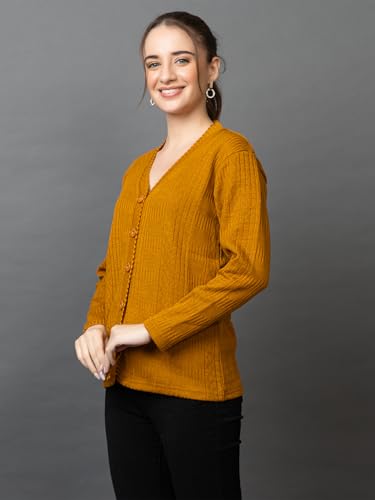 Image of Wear lusso Women's Woolen V-Neck Buttoned Full Sleeve Cardigan Self Design Soft Wool Fabric Winter Wear Pure Wool Sweater with Pockets Stylish Outdoor and Office Wear Girls
