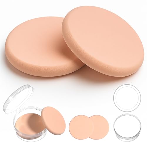 2 esponjas de base con estuche de viaje, esponjas de maquillaje redondas para base, licuadora de belleza para todo tipo de piel, esponja de polvo para una aplicación impecable, doble uso húmedo y seco