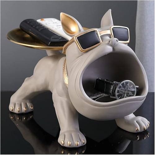 Danussiブルドッグ鍵置きトレイ 犬型キースタンド - おしゃれ玄関インテリア 鍵収納ホルダー キャンディーボウル|鍵ボウル 男性誕生日プレゼント インテリアギフト 面白い誕プレ お父さん贈り物 樹脂製置物デスクトップ収納飾り入口キーホルダー眼鏡/入口