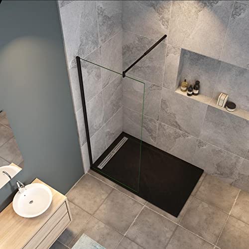 Mamparas de Ducha Pantalla Panel Fijo Perfil Negro Mate Cristal Antical 8mm Barra 70-120cm - 160x200cm