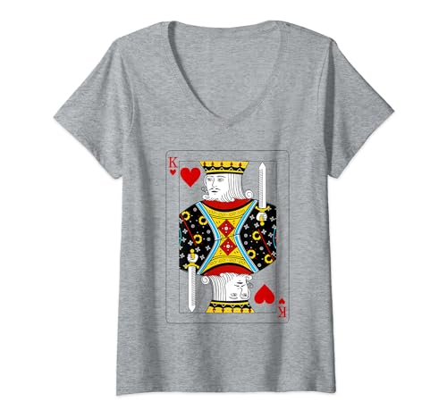 Femme Carte de Saint-Valentin King of Hearts 2/2 Couple assortie T-Shirt avec Col en V