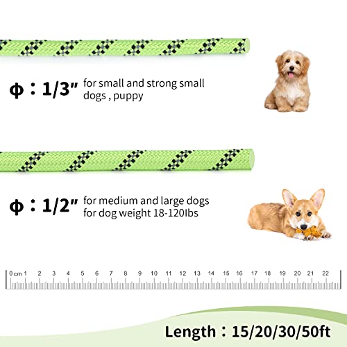Image of Long Dog Leash for Training 15Ft-Reflective Nylon Rope with Swivel Hook-Recall Agility Lead for Large Small Medium Dogs Outside Walking Hiking-Green