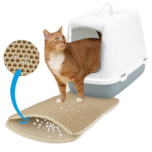 Katzenklo Matte Beige XS : Katzenmatte 30x40cm Waschbar Extra Klein – Katzenstreu Auffangmatte – Platzsparende Katzentoilette Matte –...