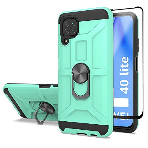 Cuoqing Funda Huawei P40 Lite con Cristal Vidrio Templado, 360 Grados Proteccion Hard PC y Silicona TPU Carcasa Antigolpes Case para Huawei P40 Lite (Menta)