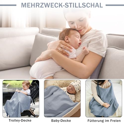 Stilltuch für Unterwegs, Musselin-Stillbezug, Stillschal für Baby Mutter, Stillschal für Unterwegs, mit Netz Ausgekleidet, Weicher und Atmungsaktiver Stillschürze, Verstellbarer Riemen(Blau)