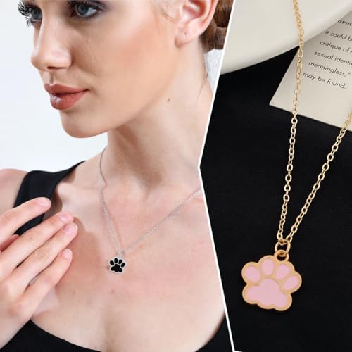 MIRKUZI Halsketten & Anhänger für Hunde, 2 Stück Katzen- und Hundepfoten-Halsketten, Emaille-Halskette mit Pfotenabdruck, süße Pfoten-Halskette (Schwarz und Pink)