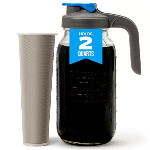 Comparison: Best Cold Brew Tea Maker 9 County Line Kitchen Glass Cold Brew Coffee Maker with Lid - Wide Mouth, 2 Quart (64 oz) - Heavy Duty, Leak Proof - Sun & Iced Tea Pitcher, Cold Brew Coffee, Breast Milk Storage, Water - Gray