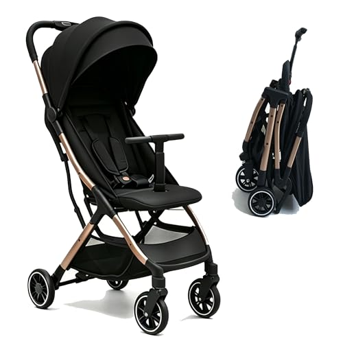 Image of Cool Kids Superb Lightweight Travel Stroller, Auto Fold Buggy Rose Gold | Need an airplane approved toddler stroller? Slide folded rose gold pram like rolling luggage through airport security.