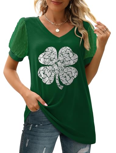 Image of Aokosor Womens Summer Tops V Neck T Shirts Swiss Dot Puff Sleeve Tops Loose Casual Tshirts