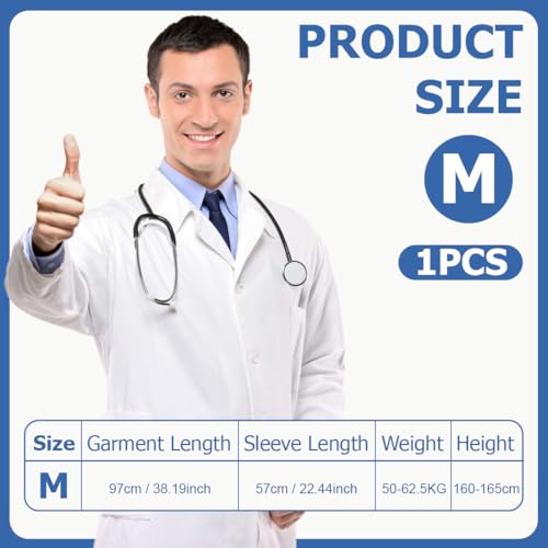 THQAE Weißer Laborkittel Ärztemantel Damen Herren Laborkittel Chemie Kittel Labormantel Schutzkleidung Laborkittel für Labor Mantel Hygiene Langarm Medizin Mantel mit Knöpfen und Tasche, M