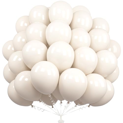 Unisun Globos Blancos Arena, 50 Piezas 12 Pulgadas Globos Blancos Arena, Globos Beige Para Mujeres Hombres Niños Fiesta Cumpleaños Novia Baby Shower Boda Graduación Aniversario Festivales Decoraciones