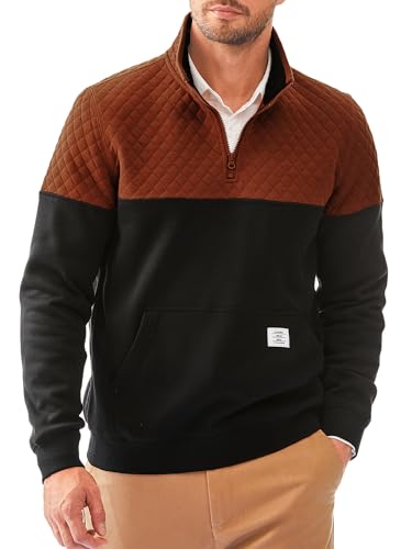 Dokotoo Men Mens Quilted Sweatshirt Vintage Long Sleeve Sweaters Stand Collar 1/4 Zip Pullover...