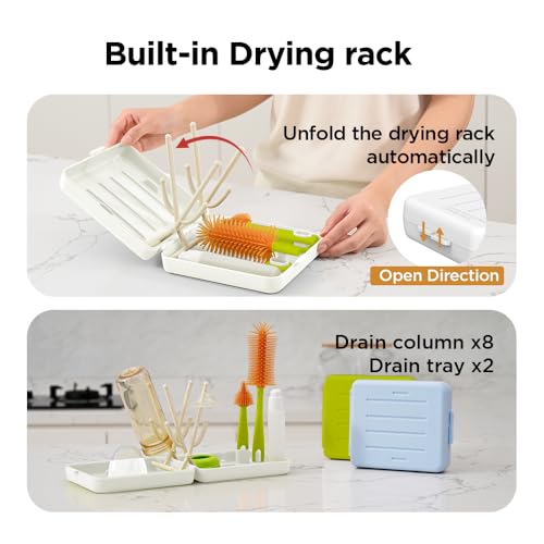 Image of Travel Bottle Cleaner Kit with Bottle Drying Rack, Baby Bottle Brush Set for Baby Travel Essential, White