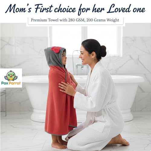 Image of Ultra-Soft Baby Hooded Towel - Coral Velvet Wrap Your Little One in Softness and Joy, Hypoallergenic & Super Absorbent Bath Wrap for Newborns & Toddlers | Cute Animal Design (0-5 Years)(Vibrant red)