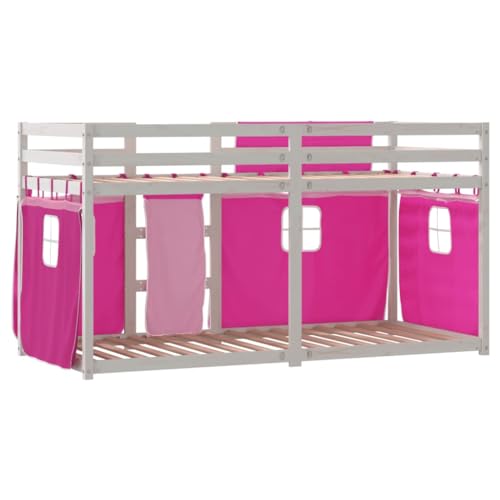 Goldicoo Etagenbett 80x200 Massivholz Kiefer mit Vorhänge – Rosa