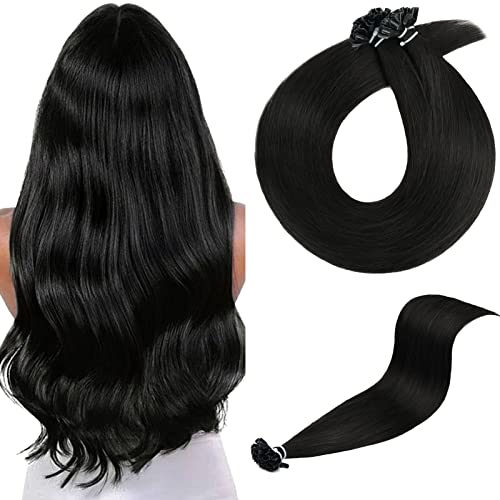 Neitsi U Tip Hair Extensions Human Hair, Black Hair Extensions Real Natural U Tip Extensions Human, Pre Bonded Keratin Tip Hair Extensions, 12 Inch Extensions Human Hair Straight Silky 50 Strands(1# Black)