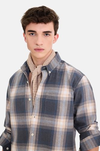 Image of SNITCH Men Casual Plus Size Shirt | Regular Fit Long Sleeve Spread Collar Plaid Pattern | 100% Cotton & Breathable Dobby Fabric for Casual Office Wear & Stylish Everyday Use