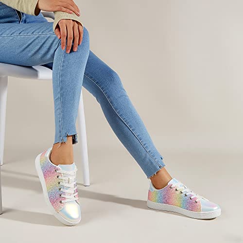 Image of LUCKY STEP Glitter Shoes Sparkly Bling Shiny Bedazzled Lace up Fashion Sneakers for Women
