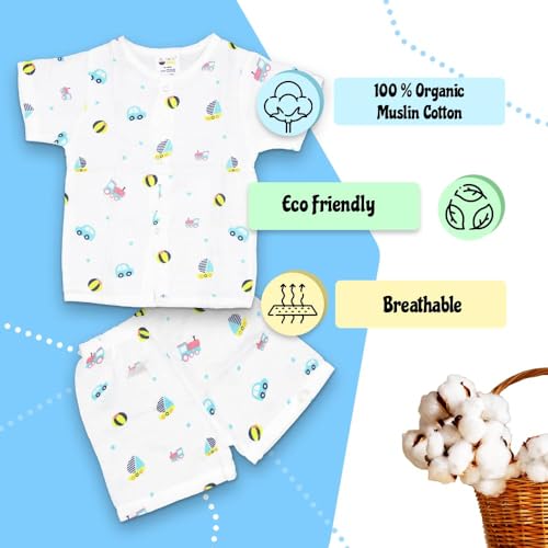 Image of Muslin Jabla & Shorts|For Boys & Girls|Summerwear Sleeveless Vest|Baby Products|Casual Clothing Set