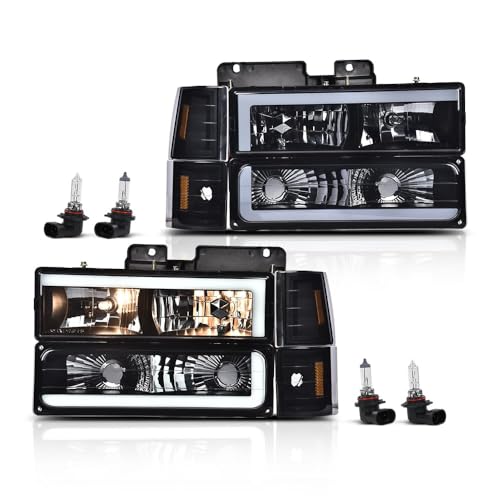 Image of GRAND ORANGE Headlights Assembly Compatible with Chevy GMC C /K & Suburban C /K 1994-1999, Fit Chevy Tahoe & GMC Yukon 1995-1999 15034929, GM2502101, 114-00181L Headlamp Smoke Lens Amber Reflector