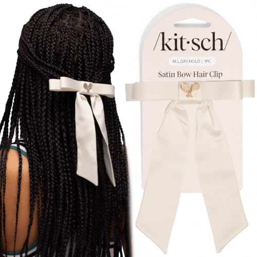 Kitsch Satin Bow Hair Clip for Women - Bow Hair Accessories With Charm, 1pc