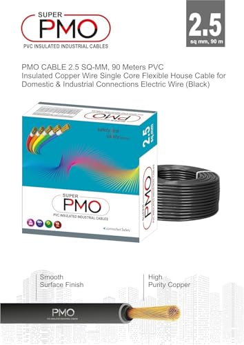 Image of Super PMO PVC Insulated Copper Wire, 90 m, Single Core Flexible Cable for Domestic and Industrial Use (BLACK, 2.50 SQ MM)