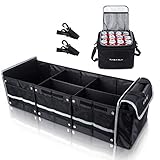 Farasla Waterproof Trunk Organizer with Insulated Leakproof Cooler Bag, Foldable Cover, Adjustable Securing Straps (4-in-1 w/Cooler, Black)