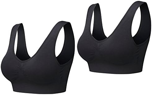 KEALLI Women's Seamless Comfortable Sports Bra with Removable Pads Yoga Bra 2 Pack(Black,M)