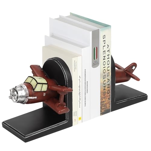 Aviation Decor Pilots Gifts,Airplane Decor Pilot Gifts for Men,Airplane Propeller Bookends Set for Aviation Lovers,Rustic Home Accessories Office Tudy Room Library Desktop Bookshelf
