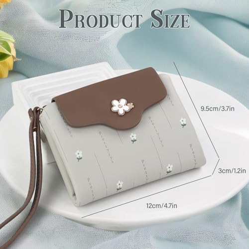 Small Wristlet Wallets for Women, Soft PU Leather Womens Credit Card Wallet Cute Flowers Small Zipper Wallet with Wrist Strap Coin Purse for Dating Traveling (Gray)2