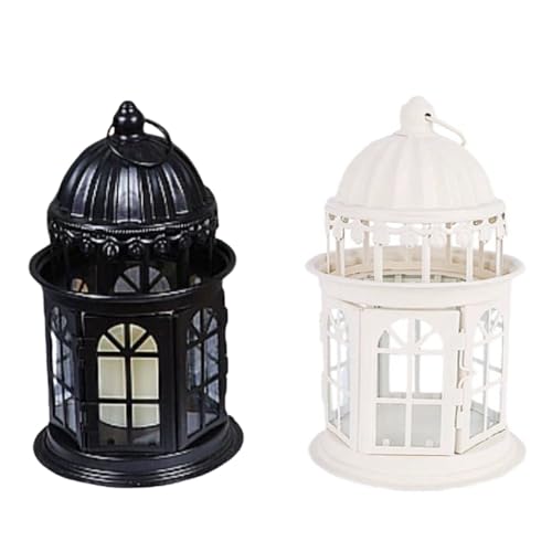 Gvvsjgdbis Portavelas vintage, lámpara de viento para patio, decoración de farol de boda, portavelas de castillo, sin vela, fácil de instalar