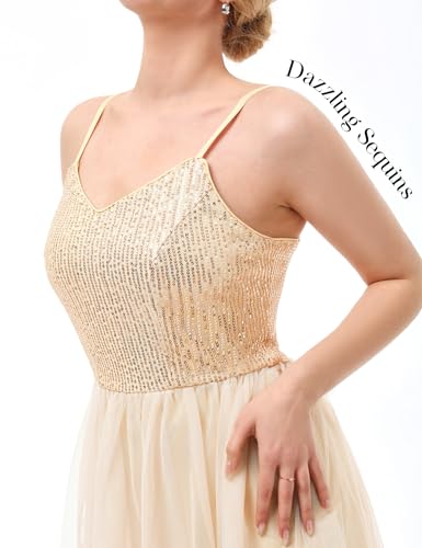Image of Dressystar 2026 Women's Tiered Sparkly Sequin Glitter Formal Prom Dress Mini Spaghetti Strap Tulle Cocktail Party Dresses