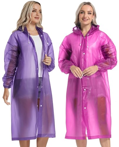 2PCS Rain Ponchos for Adults Reusable Raincoats Emergency Survival With Hoods&Sleeves for Women Men - Image 3