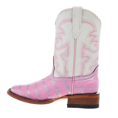 Girls Pink And Silver Caiman Print Square Toe Boots2