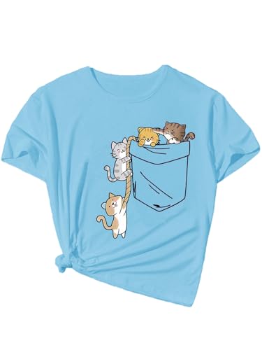 Image of SweatyRocks Girl's Cute Cats Graphic T-Shirt Short Sleeve Tees Casual Summer Tops