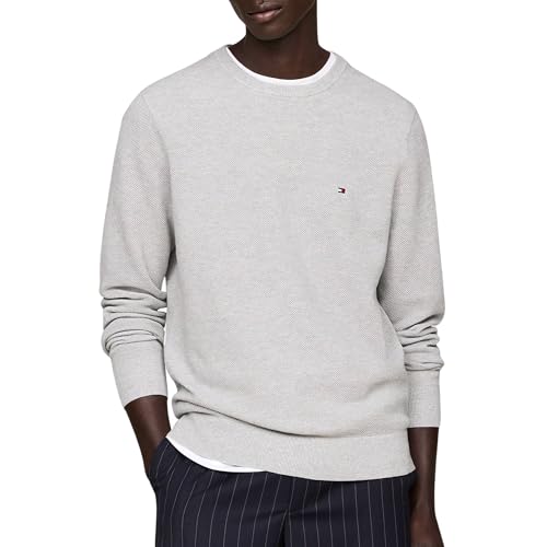 Tommy Hilfiger Herren Pullover Essential Structure Crew Neck Regular Fit, Grau (Light Grey Heather), L