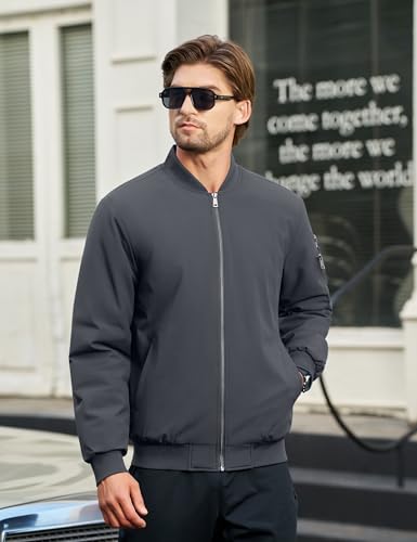 Cotrasen Mens Bomber Jacket Fall Winter Warm Windbreaker Casual Full Zip Padded Coats with Pockets4