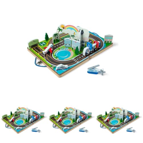 Image of Melissa & Doug Take-Along Airport Play Set, Vehicles, Built-in Tracks for Boys and Girls Ages 3+ - FSC-Certified (Pack of 4)