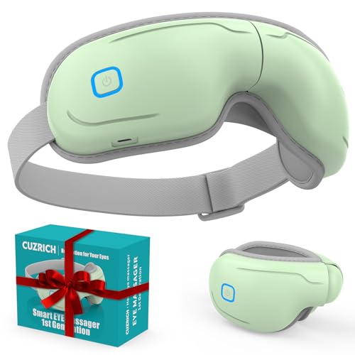 CUZRICH Eye Massager with Heat and Compression - Avocado Green Heated Eye Mask with Vibration, Bluetooth Music, 6 Modes, Rechargeable 1200mAh Battery for Eye Strain, Dry Eyes, Migraines Relief