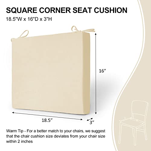 Wellsin Outdoor Chair Cushions For Patio Furniture - Patio Chair Cushions Set Of 4 - Waterproof Square Corner Outdoor Seat Cushions 18.5"X16"X3", Beige #TOP2