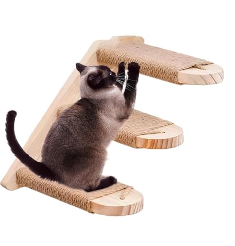 Marysea 壁掛けキャットラダー 壁掛けフローティングシェルフ 天然パイン材製 猫用階段 クライミングフレーム 省スペースステップ パーチ (3層)