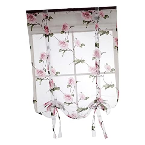 HOMSFOU Floral Roman Tie Up Curtains Cover
