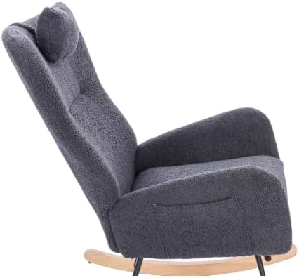 Teddy Upholstered Nursery Rocking Chair for Living Room Bedroom (Dark Grey Teddy)