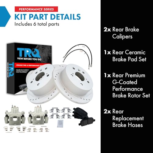 Image of TRQ Performance Rear Brake Pad and Rotor Set Ceramic Slotted Drilled Calipers Compatible with 2006-2007 Toyota Avalon 2006-2008 Solara