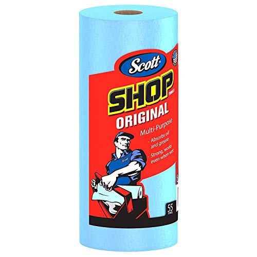 Image of Scott Shop Towels, Strong and Absorbent Multi-Purpose Blue Disposable Towels, 55 Sheets per Roll, 4 Rolls (220 Sheets)