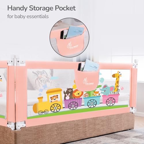 Image of R for Rabbit Safari Baby Bed Rail, (Pack of 1) One Side Bed Protector 177 x 100 cm, Anti-Fall Safeguard Toddler Safety, Adjustable Height & Foldable with Storage Pocket for Kids 5.8 x 3 ft(Pink)