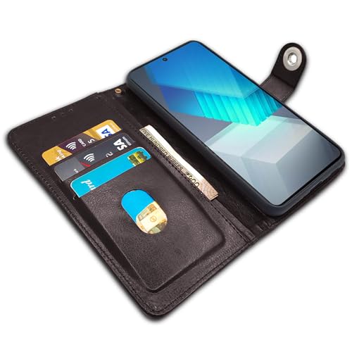 Image of Pikkme iQOO Neo 7 Pro 5G Flip Cover Leather Finish | Inside TPU with Card Pockets | Wallet Stand and Shock Proof | Complete Protection Button Flip Case (Coffee)