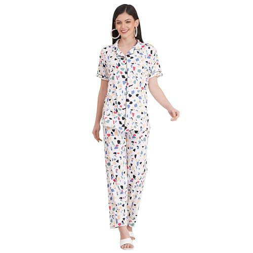 Image of Women's Pure Cotton Top & Pyjama Set - Printed Nightwear and Loungewear, Comfortable Night Suit for Sleep and Relaxation