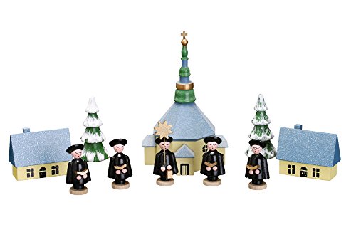 Idée cadeau Noël église miniature de Seiffener en bois et ses chanteurs